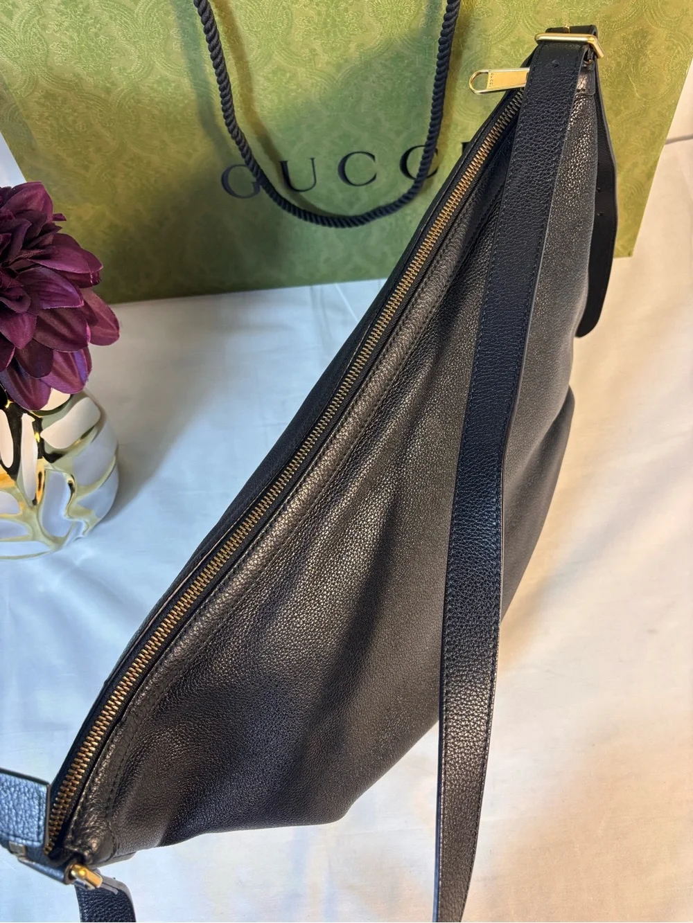 Gucci Black Leather Half Moon Bag